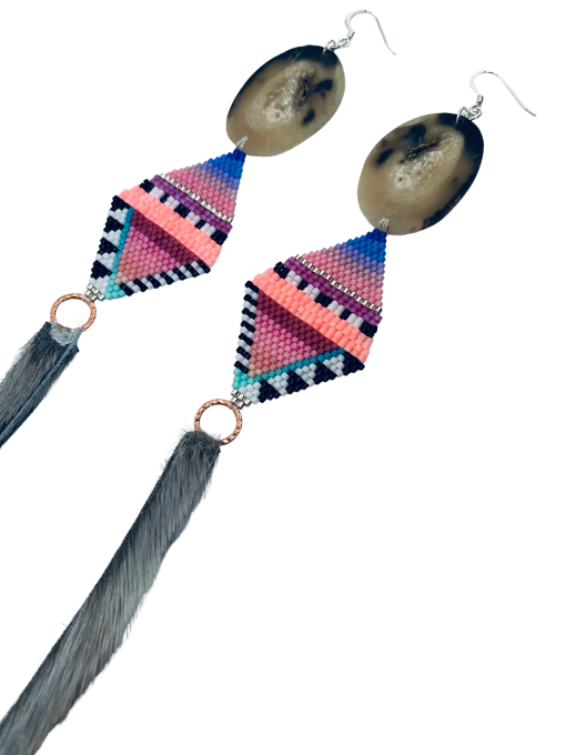 Unique Tuktoyaktuk Skies, Seal Skin & Musk Ox Horn Earrings (2)