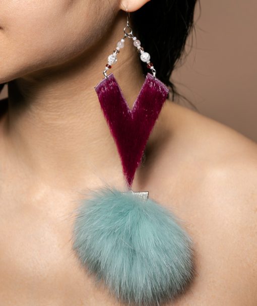 April’s Signature Sealskin and Turquoise Blue Fox Fur Earrings - Image 7