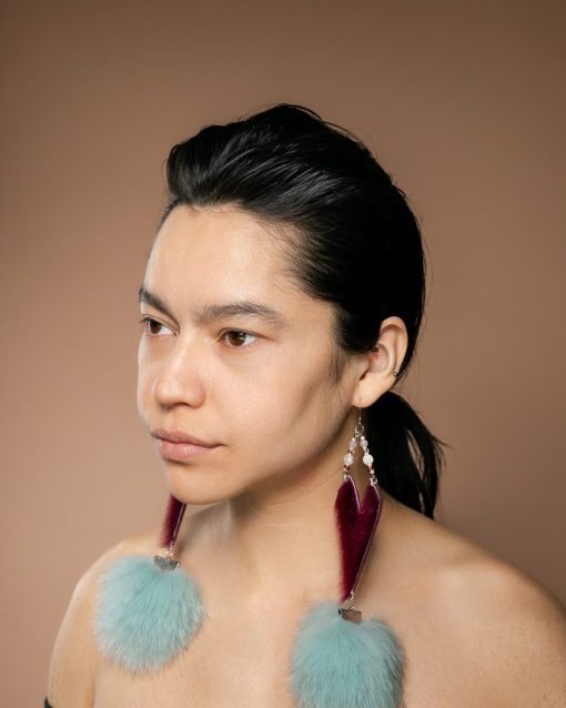 April’s Signature Sealskin and Turquoise Blue Fox Fur Earrings - Image 6