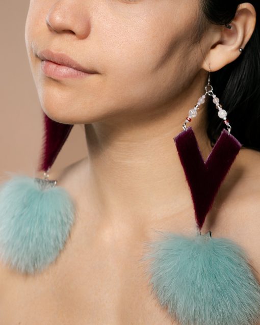 April’s Signature Sealskin and Turquoise Blue Fox Fur Earrings - Image 2