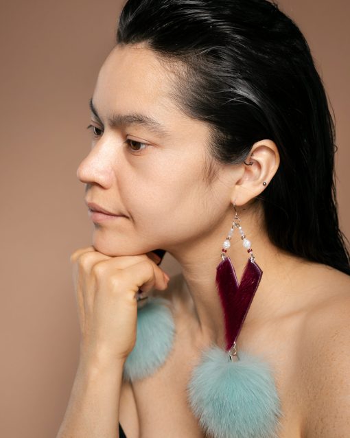 April’s Signature Sealskin and Turquoise Blue Fox Fur Earrings - Image 4