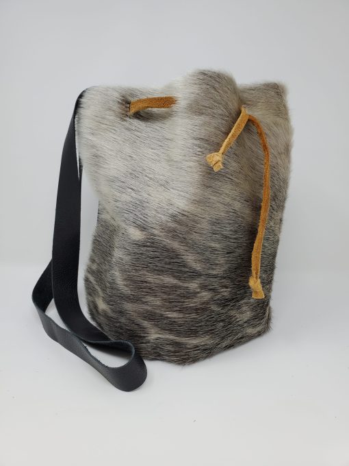 (SOLD)Ring seal, black leather and moosehide drawstring pouch purse - Image 3