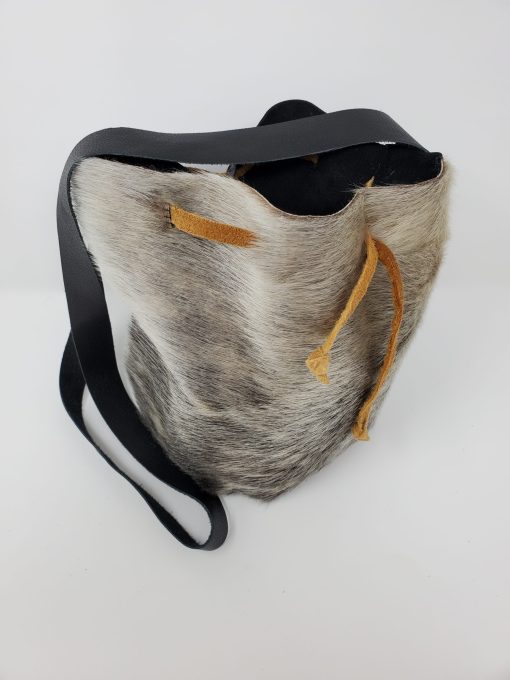 (SOLD)Ring seal, black leather and moosehide drawstring pouch purse - Image 4