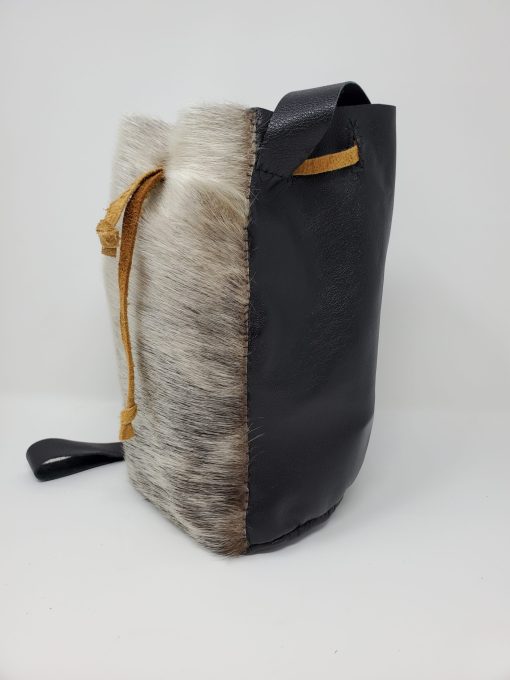 (SOLD)Ring seal, black leather and moosehide drawstring pouch purse - Image 2