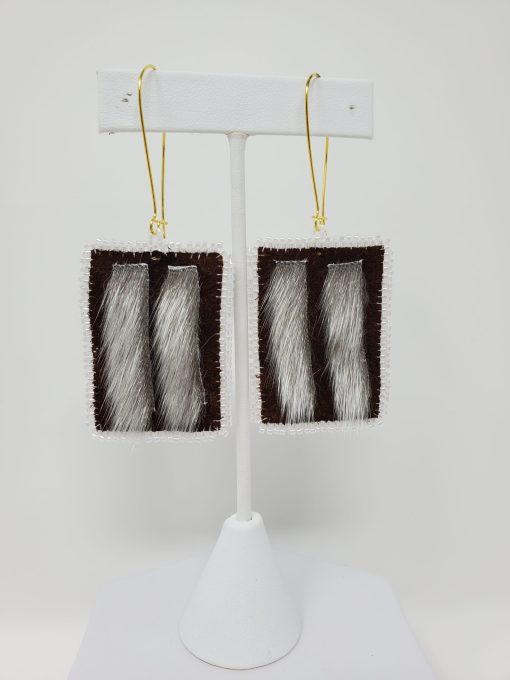 Bison leather earrings with sealskin tusks (white beads) - Image 2