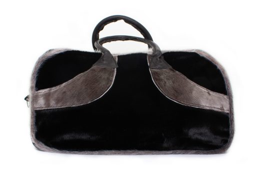 (SOLD)Black Sealskin Travel Bag with Seal Design, Bison Handles, Inside Base - Image 2