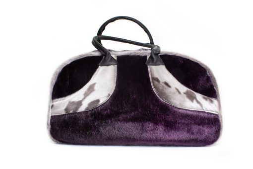 (SOLD) Purple Sealskin Travel Bag with Seal Design, Bison Handles, Purse Feet, Inside Base - Image 2