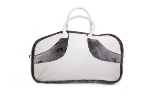 White Bison Hide Travel Bag with Seal Design, White Bison Handles, Purse Feet, Inside Base - Image 2