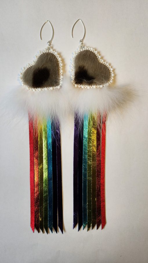 Sealskin Heart Rainbow Fringe Earrings - Image 2