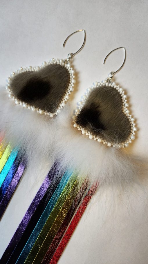 Sealskin Heart Rainbow Fringe Earrings - Image 3
