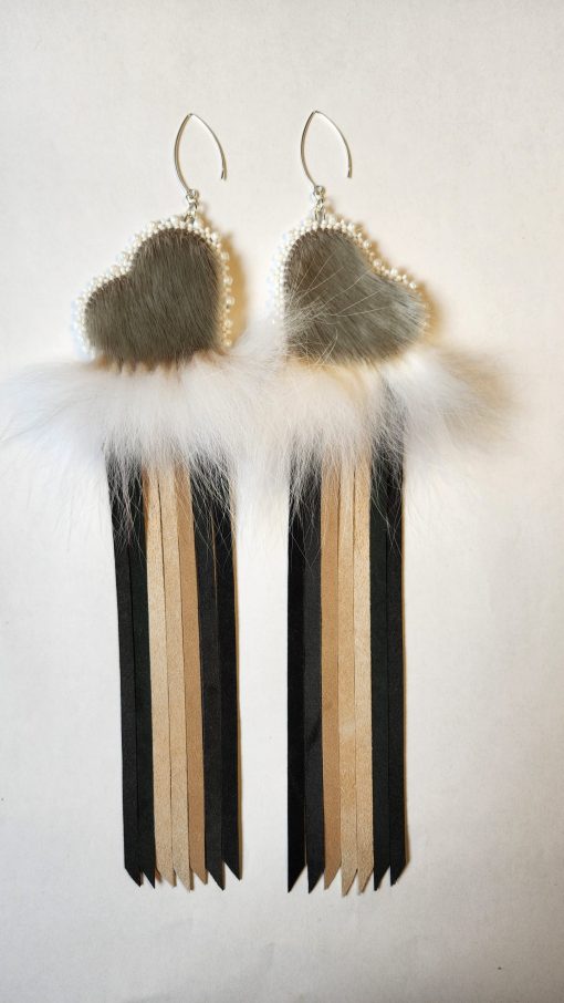 Sealskin Heart Rainbow Fringe Earrings - Image 4