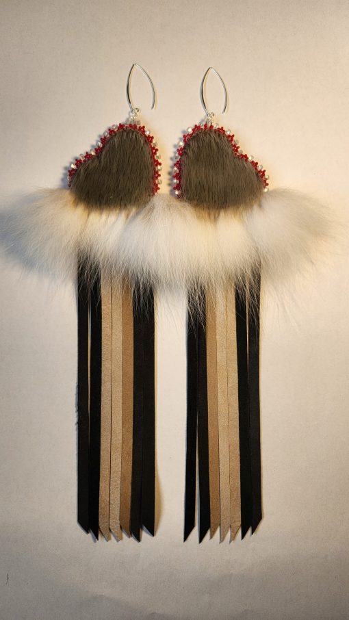 Sealskin Heart Rainbow Fringe Earrings (Red) - Image 4