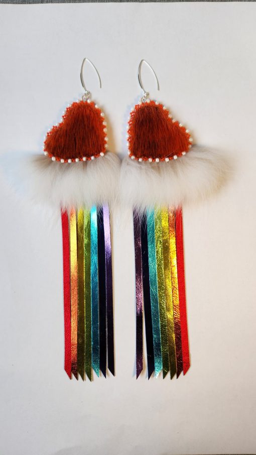 Sealskin Heart Rainbow Fringe Earrings (Orange) - Image 2
