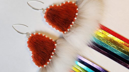 Sealskin Heart Rainbow Fringe Earrings (Orange) - Image 3