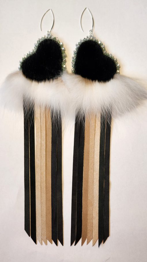 Sealskin Heart Rainbow Fringe Earrings (Green) - Image 3