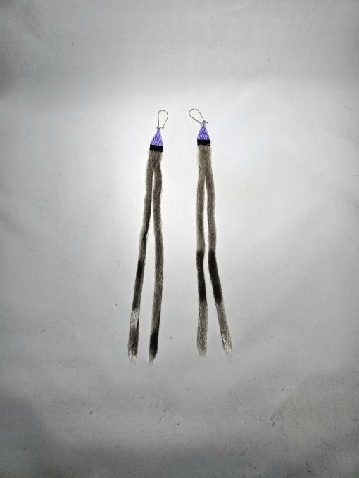 Purple and black bead dangles with sealskin fringe - Image 2