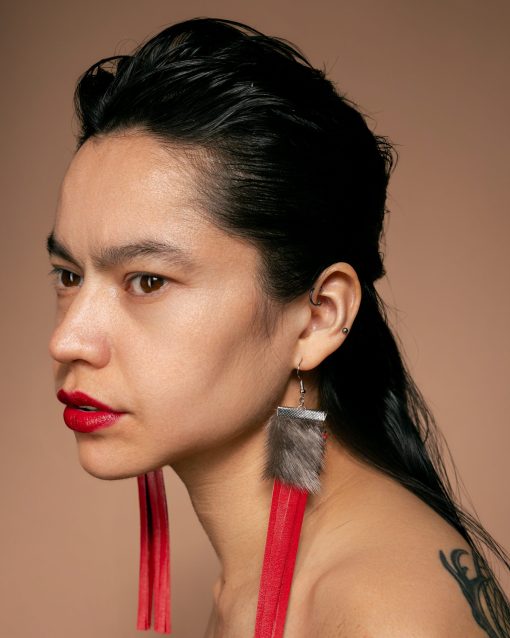 Silver Sealskin Earring with Red Fringes - Image 5