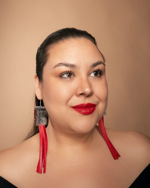 Silver Sealskin Earring with Red Fringes - Image 2