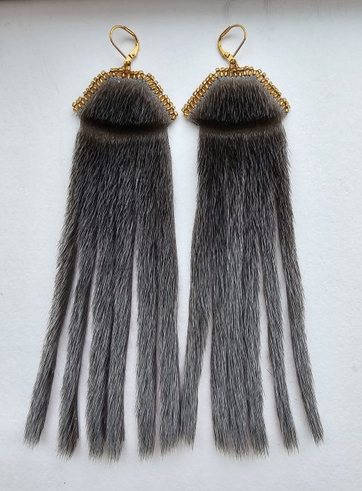 Uluit Earrings - Long Dark Sealskin - Image 3