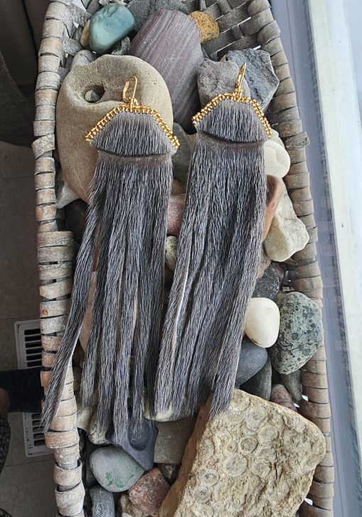 Uluit Earrings - Long Dark Sealskin - Image 2