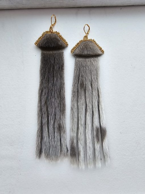 Uluit Earrings - Long Dark Light Sealskin - Image 3
