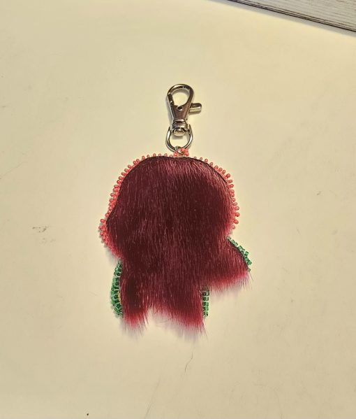 Moosehide Rose Keychain Backed with Pink Sealskin - Image 3