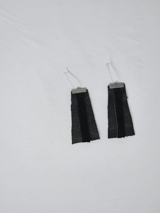 Black Bison Leather Earrings with Black Sealskin Strip - Image 2