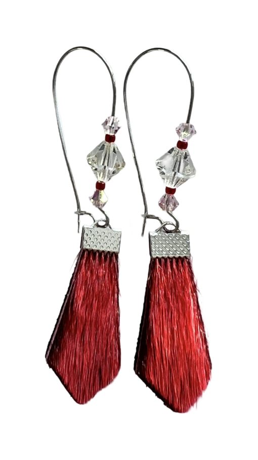 Red Sealskin Earrings Backed with Black Bison Hide (7.2 cm) - Image 2