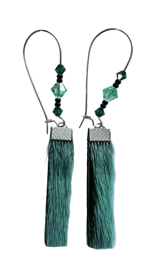 Green Sealskin Earrings Backed with Black Bison Hide (8.2 cm) - Image 3