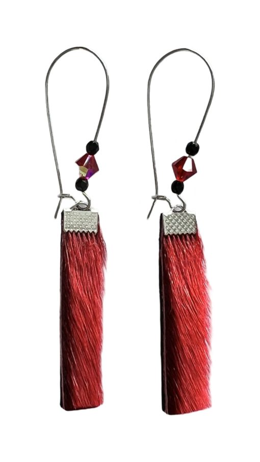 Red Sealskin Earrings Backed with Black Bison Hide (8.2 cm) - Image 2