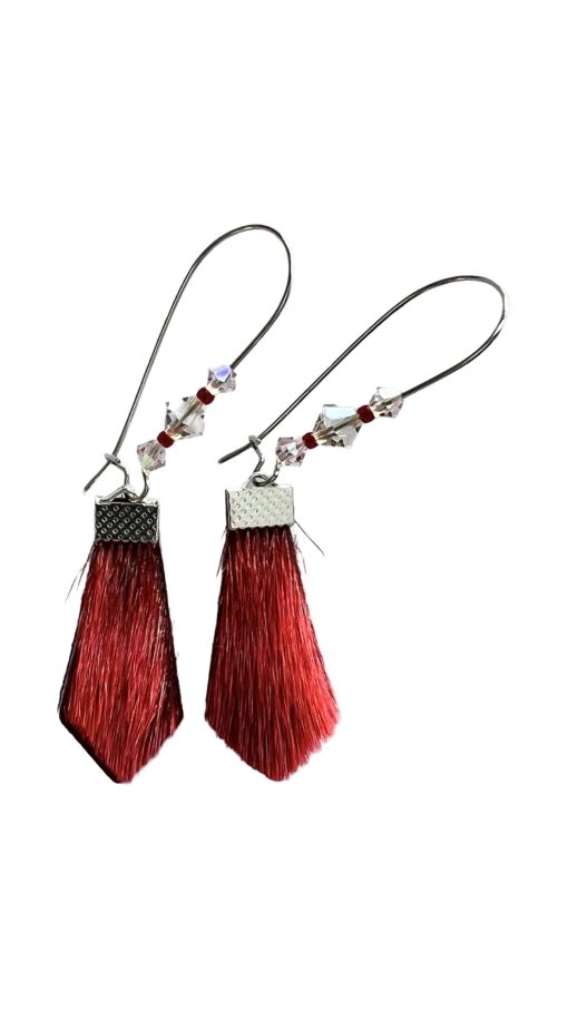 Red Sealskin Earrings Backed with Black Bison Hide (7.2 cm) - Image 3