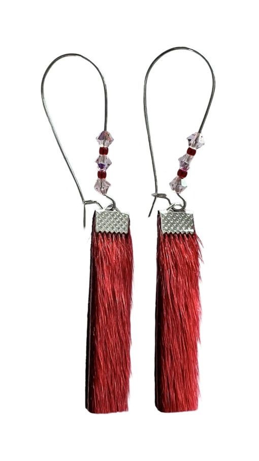 Red Sealskin Earrings Backed with Black Bison Hide (8.2 cm) - Image 3