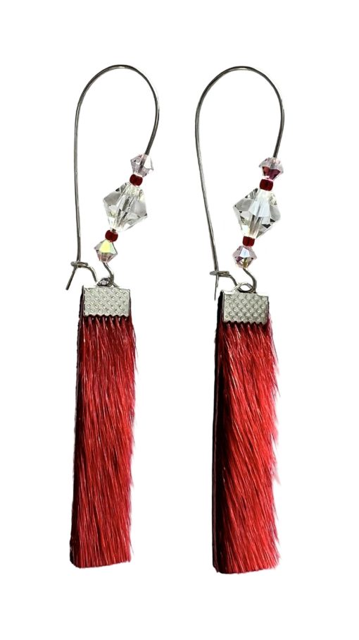 Red Sealskin Earrings Backed with Black Bison Hide (8.2 cm) - Image 4