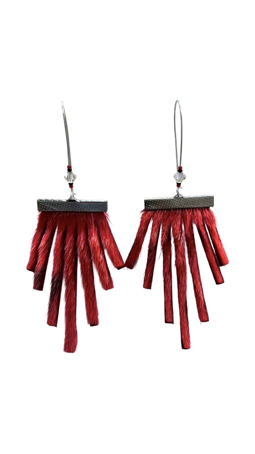 Red Sealskin Fringe Earrings - Image 2