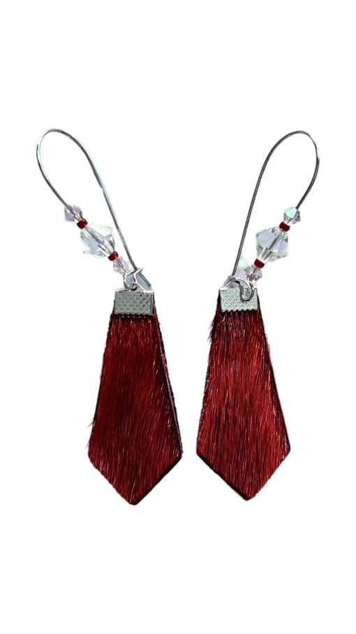 Red Sealskin Earrings Backed with Black Genuine Leather - Image 2