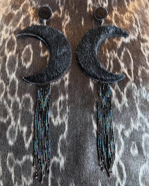 Black Sealskin Moons Earrings with Birch Bark Backing - Image 3