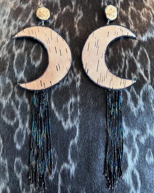 Black Sealskin Moons Earrings with Birch Bark Backing - Image 2