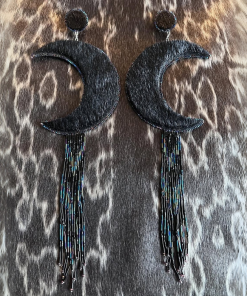 Black Sealskin Moons Earrings with Birch Bark Backing