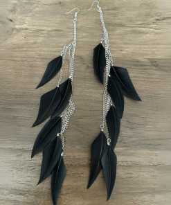 Black Leather Chain Earrings