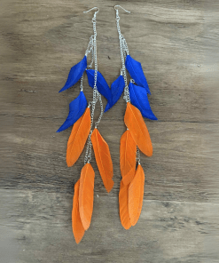 Blue and Orange Leather Chain Earrings