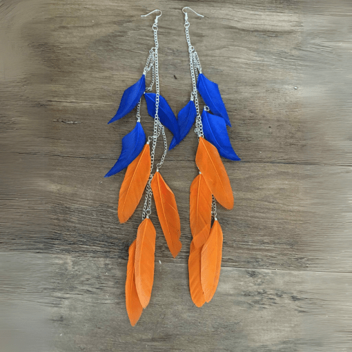 Blue and Orange Leather Chain Earrings