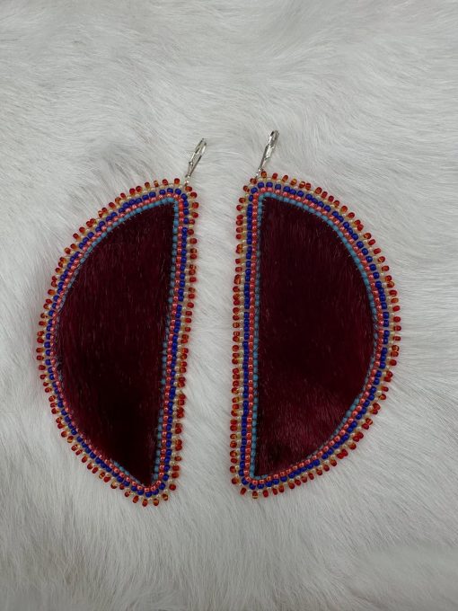 Half Moon – Full Moon Red Sealskin Earrings - Image 2
