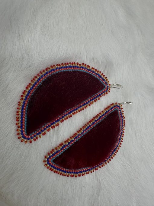 Half Moon – Full Moon Red Sealskin Earrings - Image 4