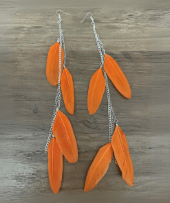 Orange Leather Chain Earrings