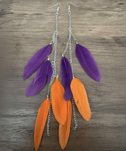 Orange and Purple Leather Chain Earrings