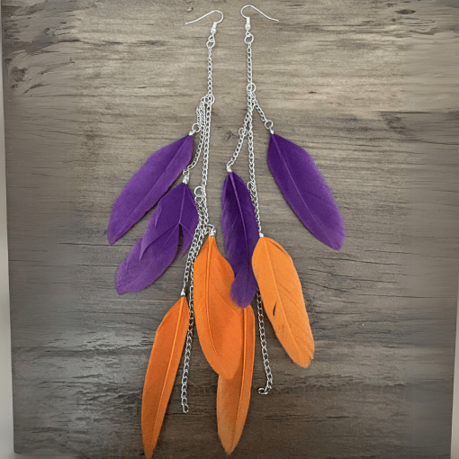 Orange and Purple Leather Chain Earrings