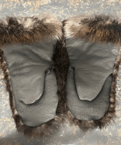 Men's Large Beaver Mitten with Black Bison Leather Palm