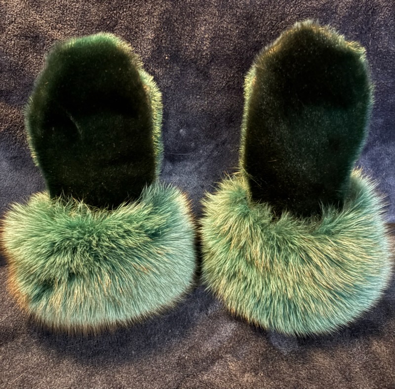 Green Sealskin and Fox Fur Trim Mittens