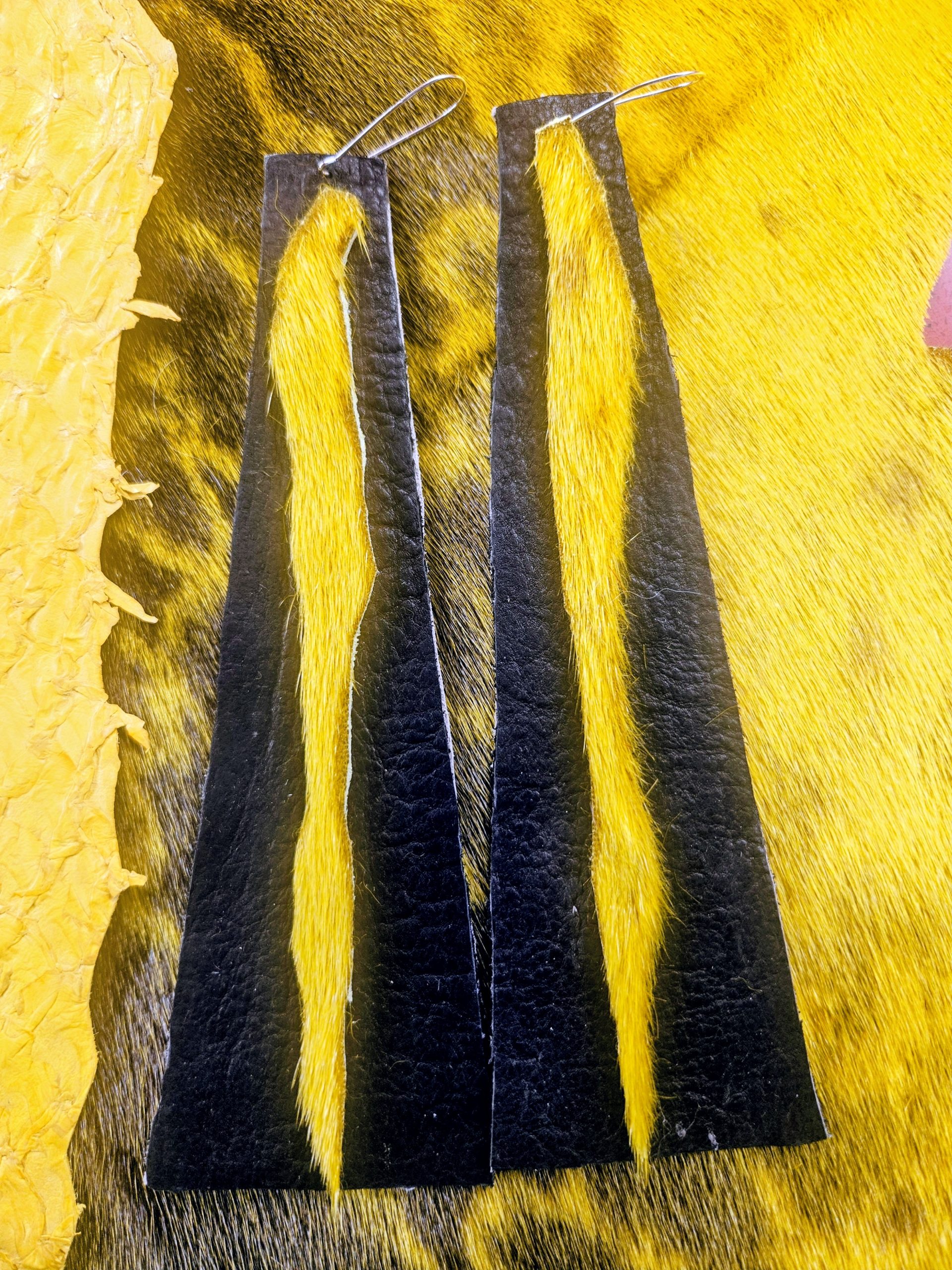 Yellow Dyed Sealskin & Bison Leather Earrings