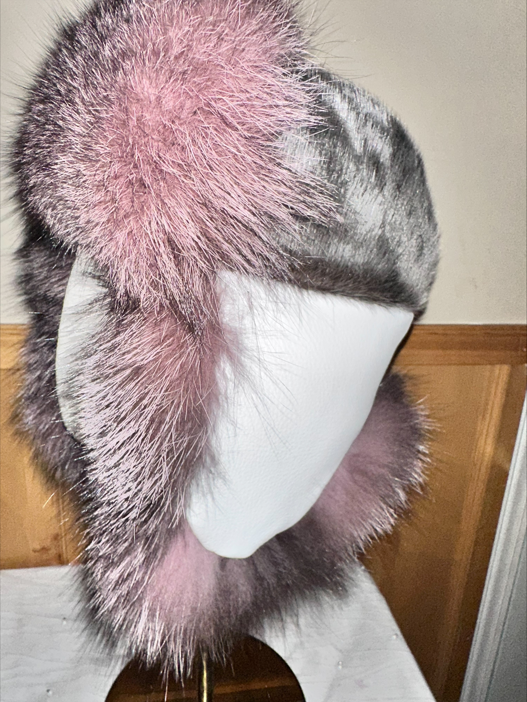 Harp Sealskin and Indigo Twilight Mauve Fox Fur Trapper Hat - Image 2